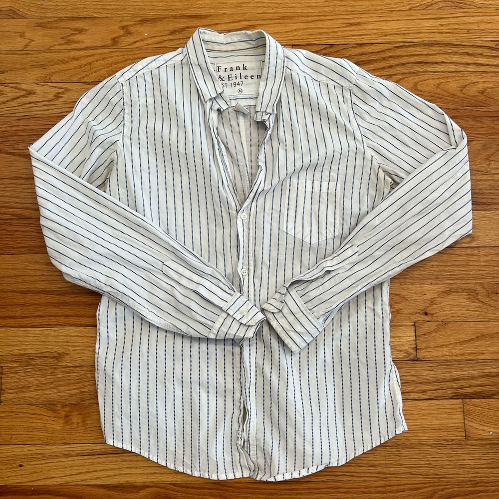 Frank & Eileen Blue & White Stripe Classic Button Down Dress Shirt